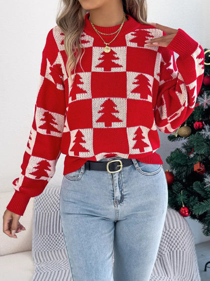 Christmas Tree Checkerboard Pattern Sweater - Goddess Vibes