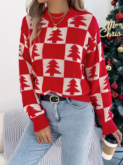 Christmas Tree Checkerboard Pattern Sweater - Goddess Vibes