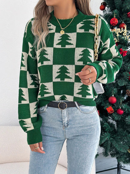 Christmas Tree Checkerboard Pattern Sweater - Goddess Vibes