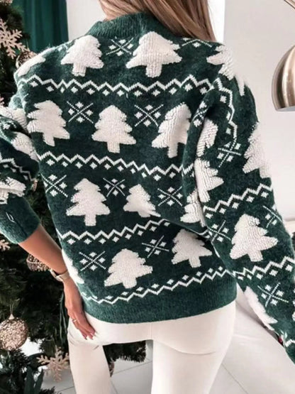 Christmas Tree Pattern Long Sleeve Sweater - Goddess Vibes