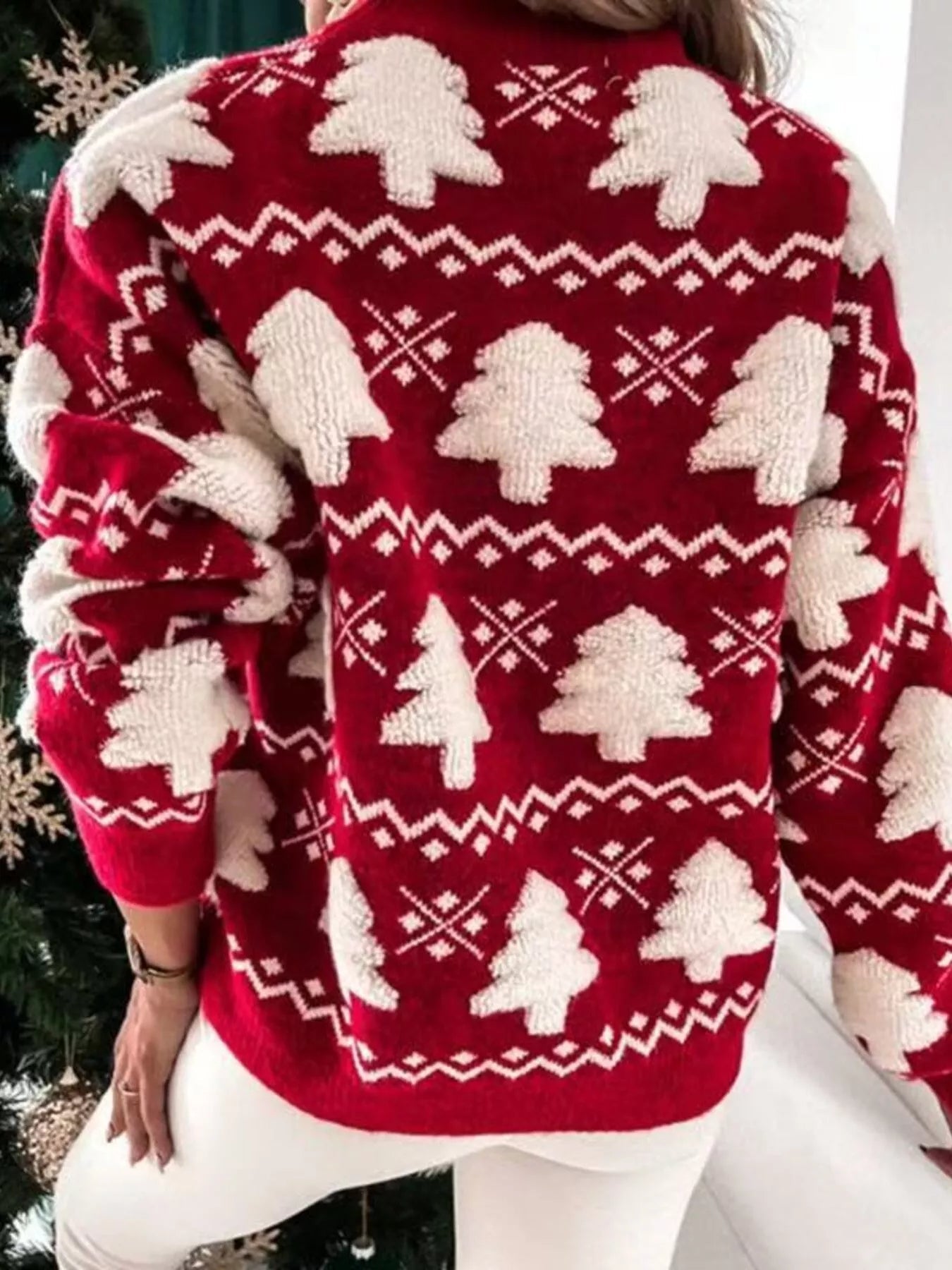 Christmas Tree Pattern Long Sleeve Sweater - Goddess Vibes