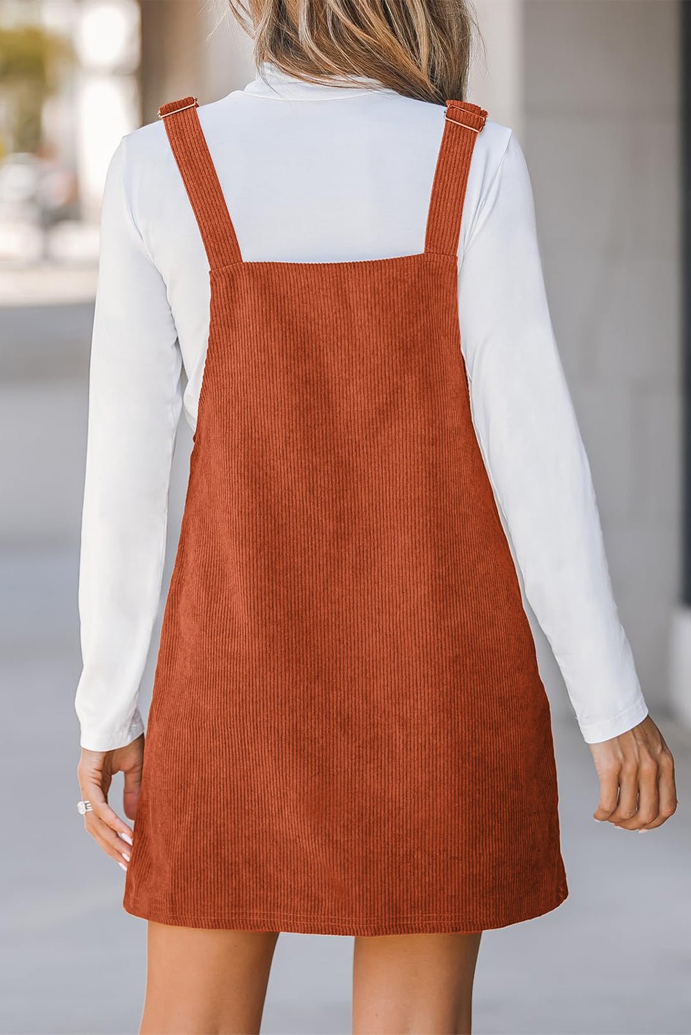 Cinnamon Solid Front Pockets Sleeveless Corduroy Overall Dress - Goddess Vibes