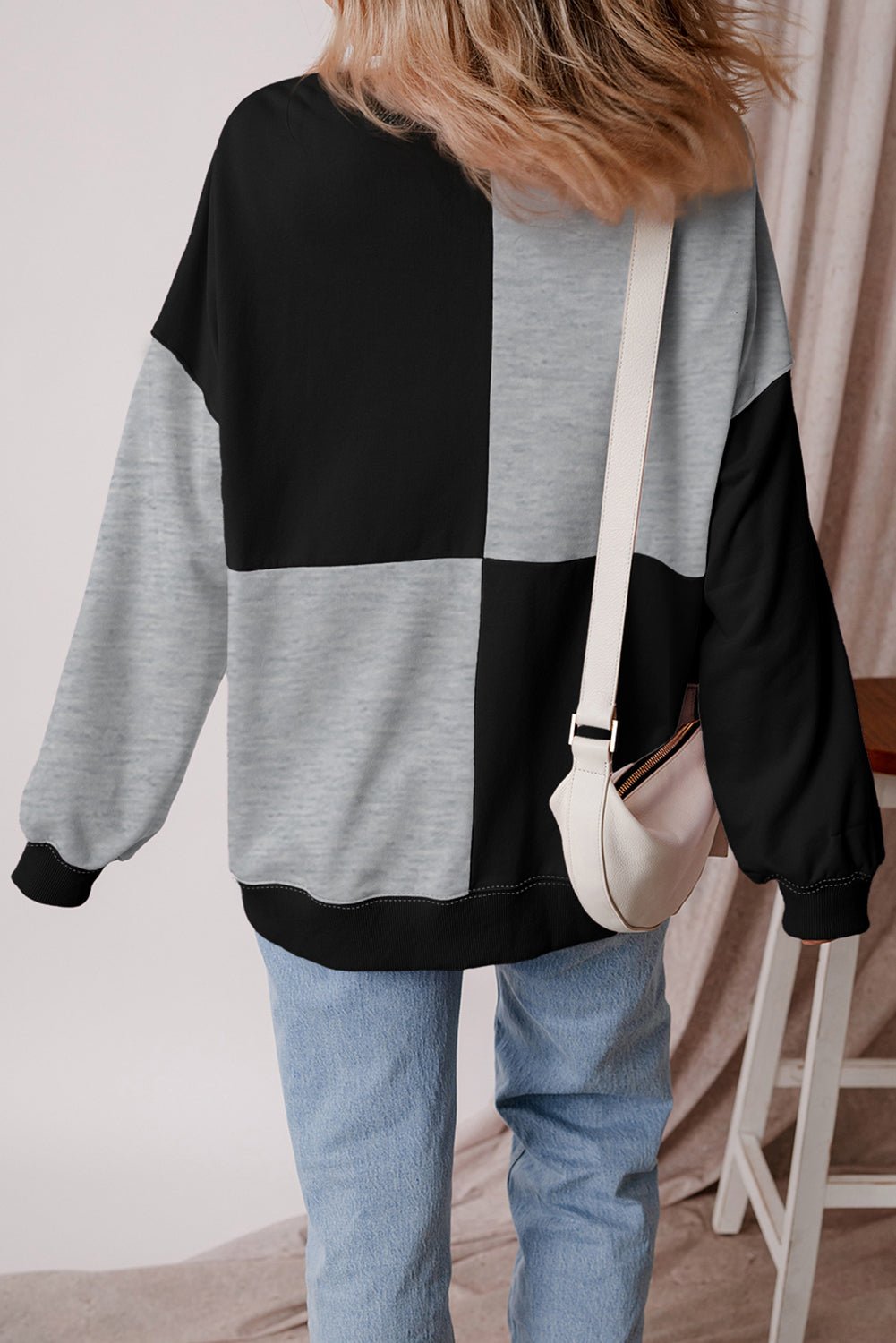 Color black Colorblock Henley High Low Oversize Sweatshirt - Goddess Vibes