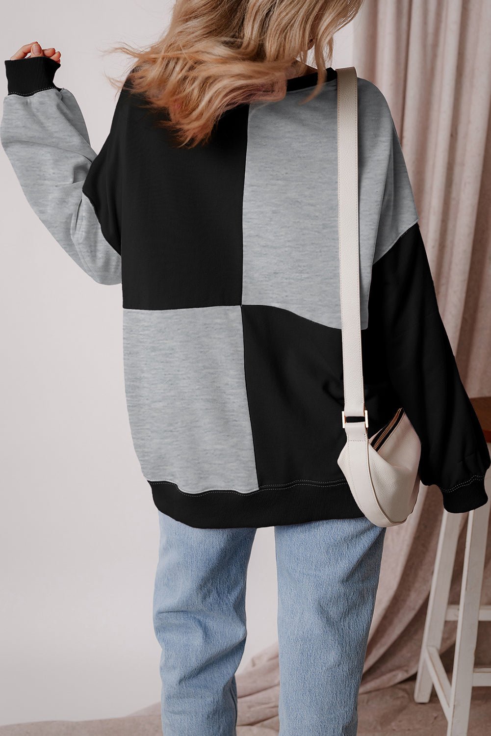 Color black Colorblock Henley High Low Oversize Sweatshirt - Goddess Vibes