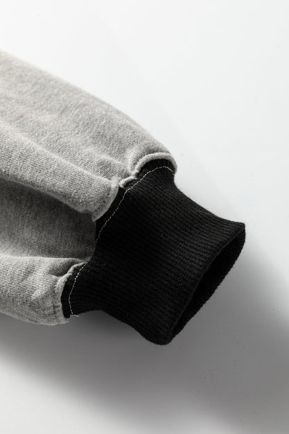 Color black Colorblock Henley High Low Oversize Sweatshirt - Crowned Energy CO.