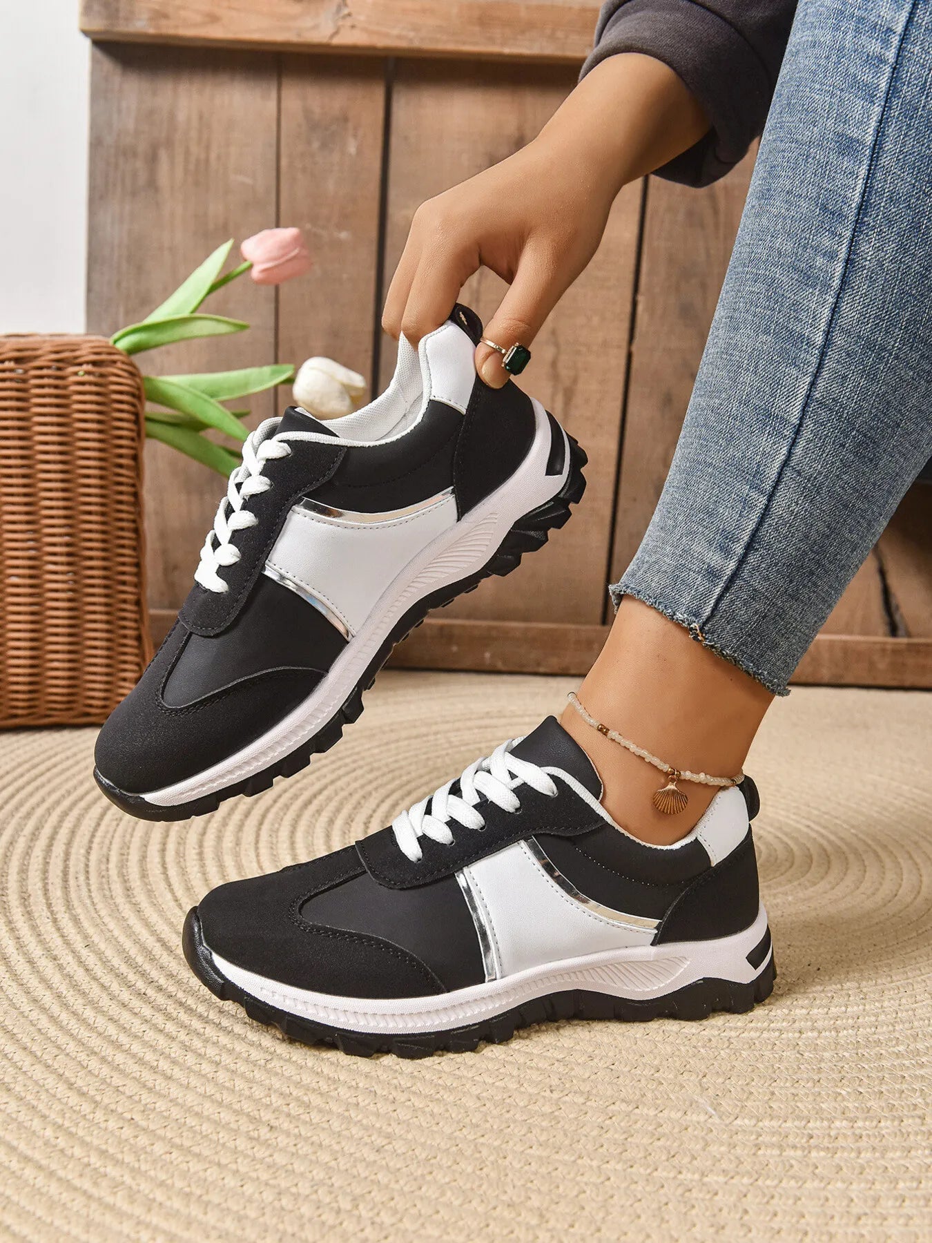 Contrast Lace Up Sneakers - Goddess Vibes
