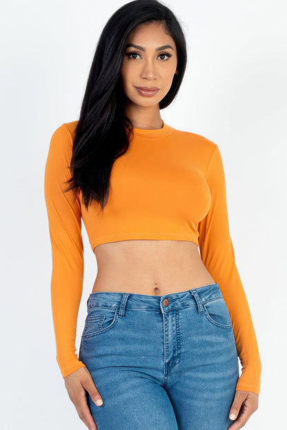 Crew Neck Long Sleeve Cropped Top - Goddess Vibes