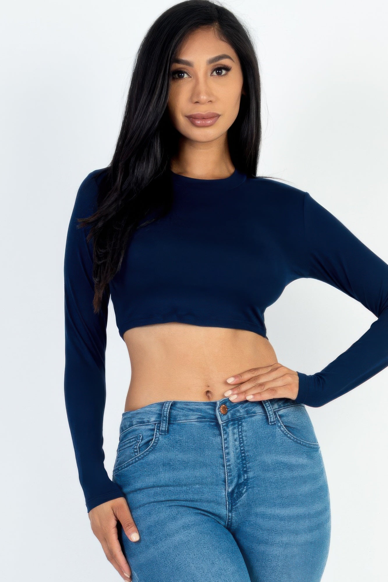 Crew Neck Long Sleeve Cropped Top - Goddess Vibes