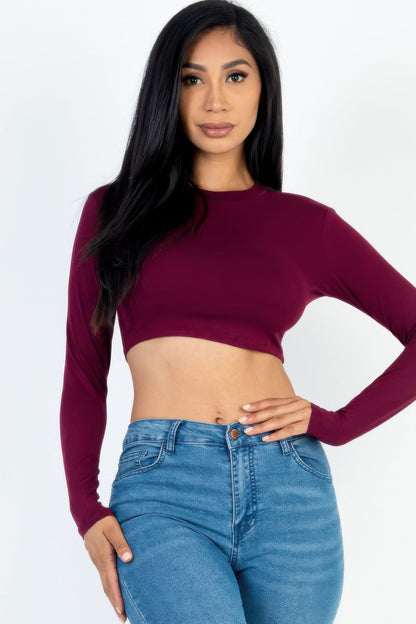 Crew Neck Long Sleeve Cropped Top - Goddess Vibes