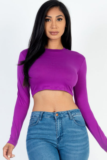 Crew Neck Long Sleeve Cropped Top - Goddess Vibes