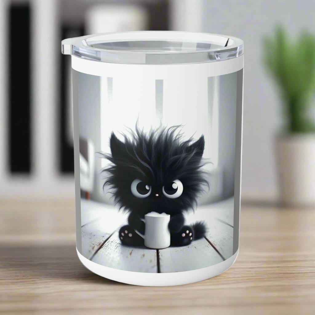 Cute Cat - Themed Insulated Coffee Mug, 10oz - Perfect for Cat Lovers, Gifts for Birthdays, Pet Lovers, Housewarming, Cozy Mornings - Goddess Vibes