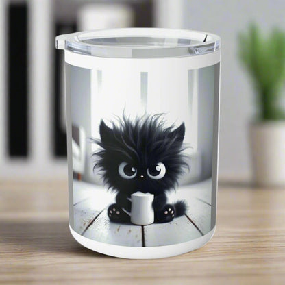 Cute Cat - Themed Insulated Coffee Mug, 10oz - Perfect for Cat Lovers, Gifts for Birthdays, Pet Lovers, Housewarming, Cozy Mornings - Goddess Vibes