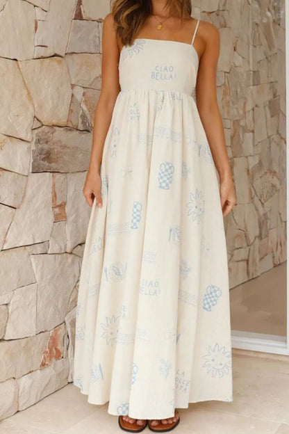 Cutout Back Printed Square Neck Maxi Cami Dress - Crowned Energy CO.