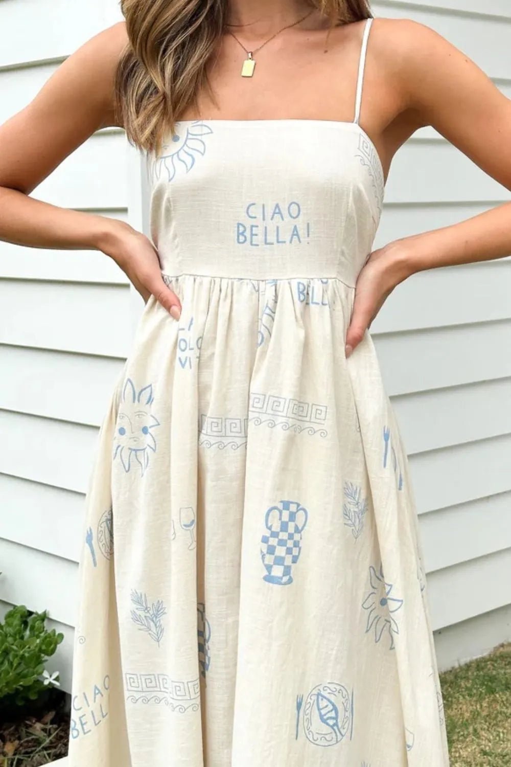 Cutout Back Printed Square Neck Maxi Cami Dress - Crowned Energy CO.