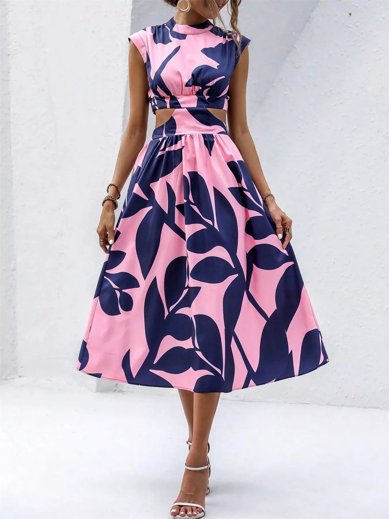 Cutout Printed Sleeveless Dress - Goddess Vibes