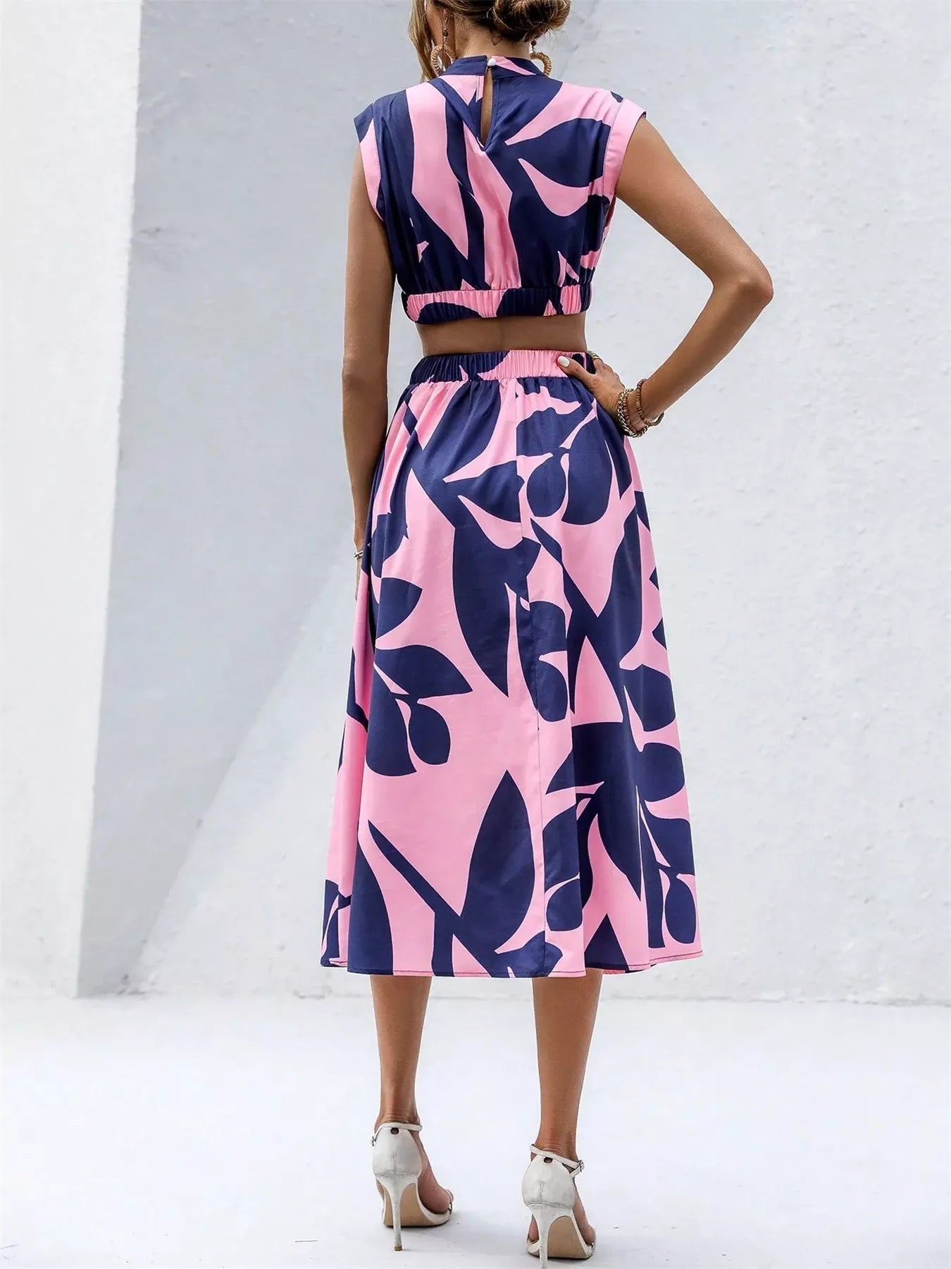 Cutout Printed Sleeveless Dress - Goddess Vibes