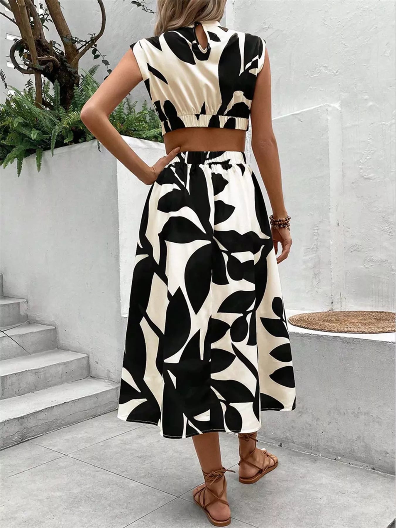 Cutout Printed Sleeveless Dress - Goddess Vibes