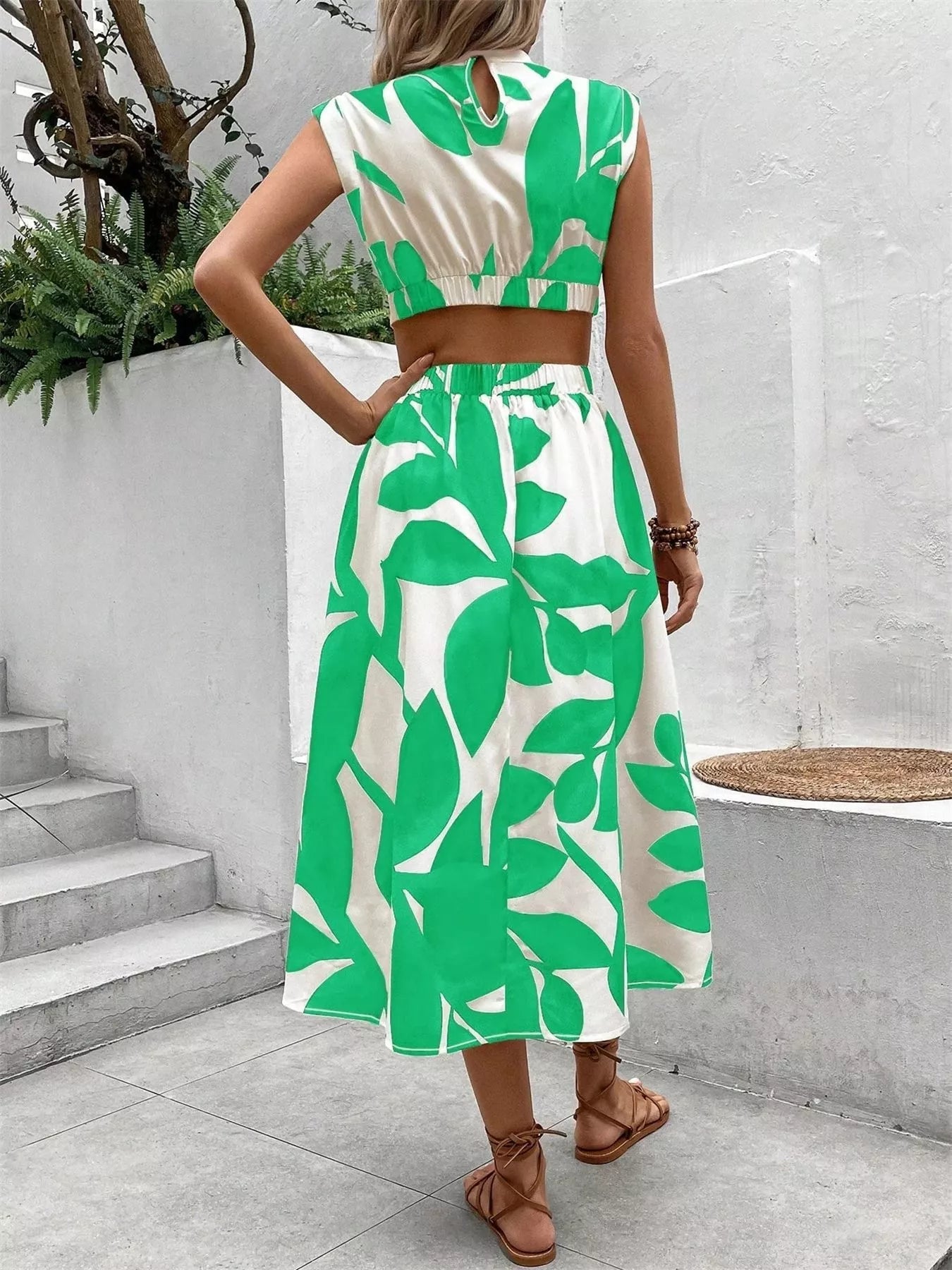 Cutout Printed Sleeveless Dress - Goddess Vibes