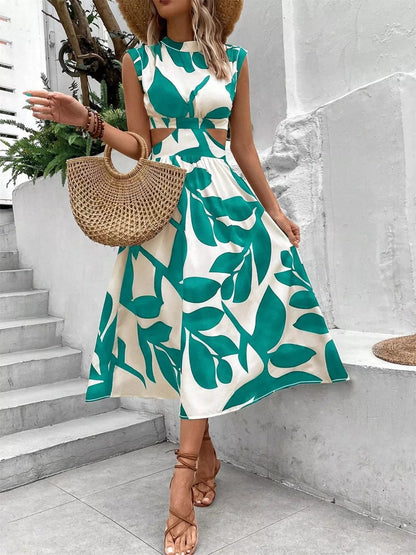 Cutout Printed Sleeveless Dress - Goddess Vibes