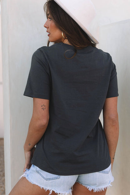 Dark Grey RISE WITH THE SUN Western Fashion Graphic Tee - Goddess Vibes