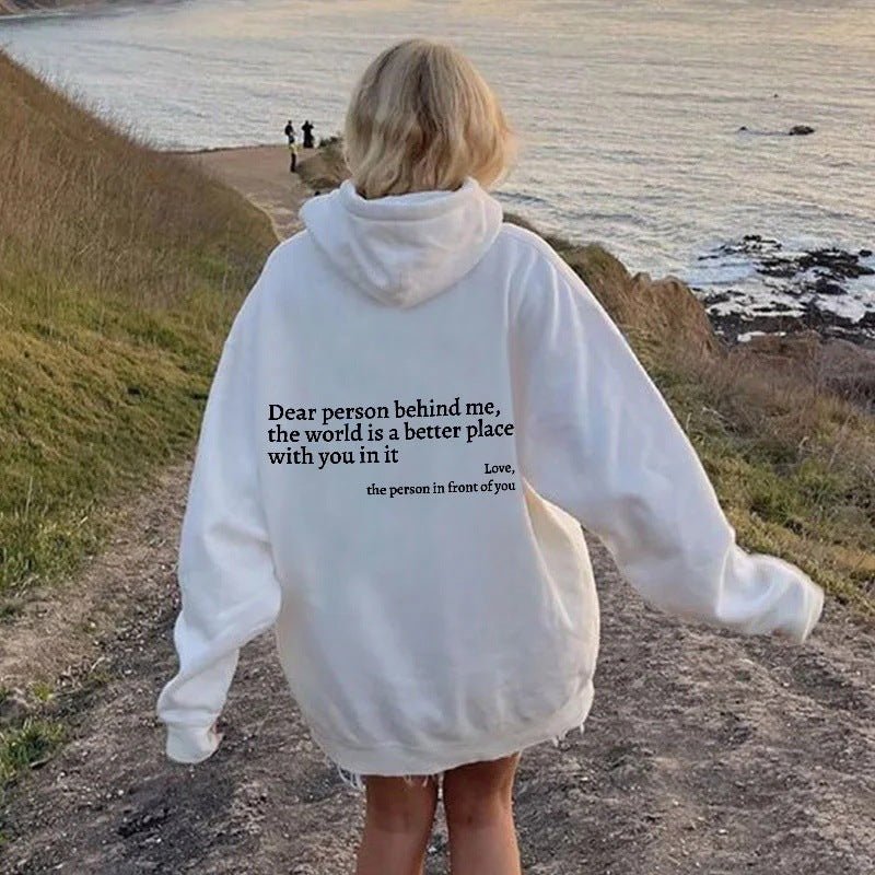 Dear Person Behind Me Hoodie – Cozy Unisex Plush Letter Print Sweatshirt - Goddess Vibes