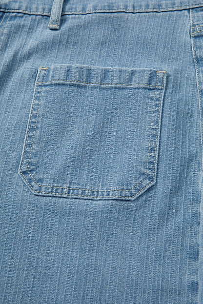 Dusk Blue Patched Pocket Textured Wide Leg Plus Size Jeans - Goddess Vibes