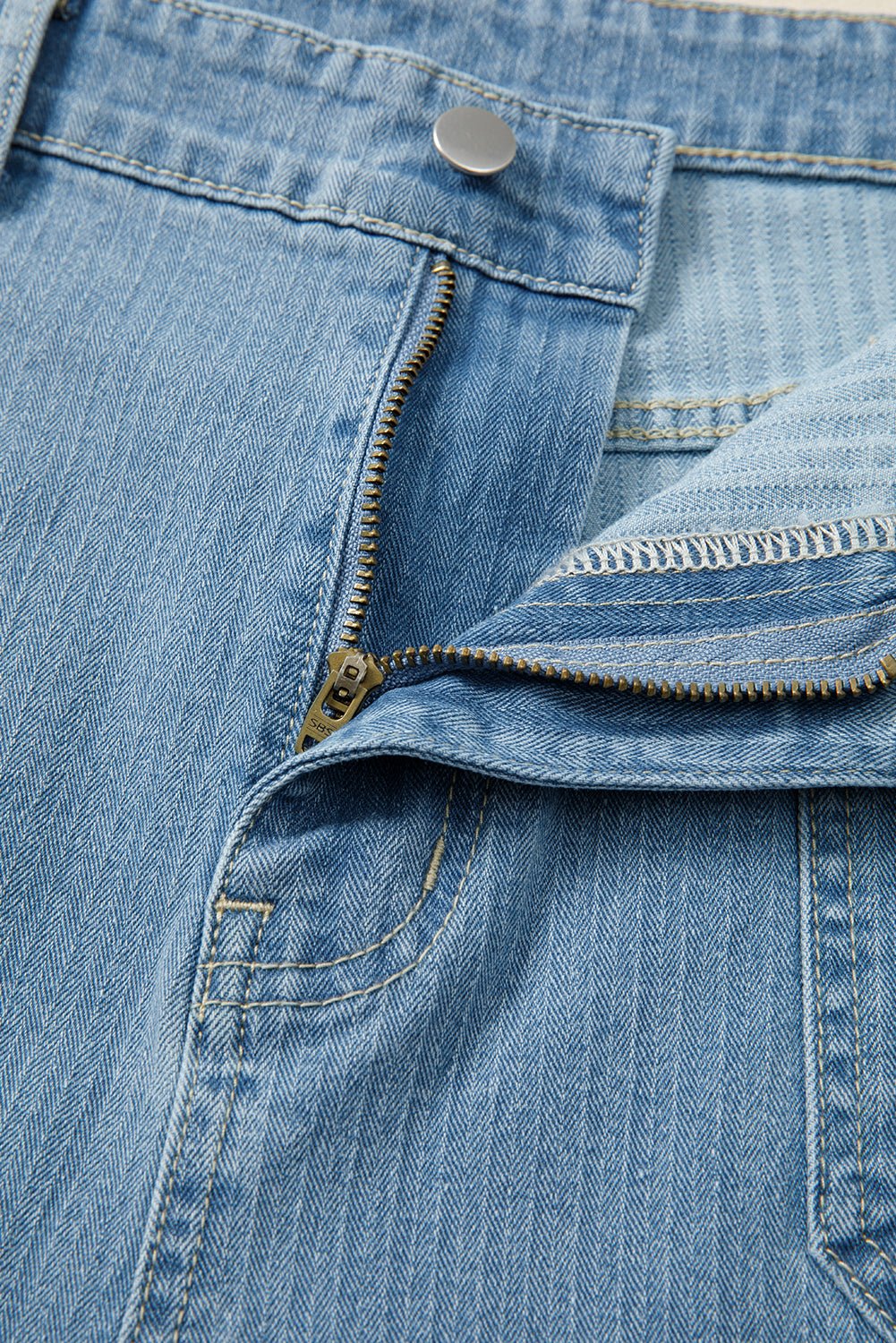 Dusk Blue Patched Pocket Textured Wide Leg Plus Size Jeans - Goddess Vibes