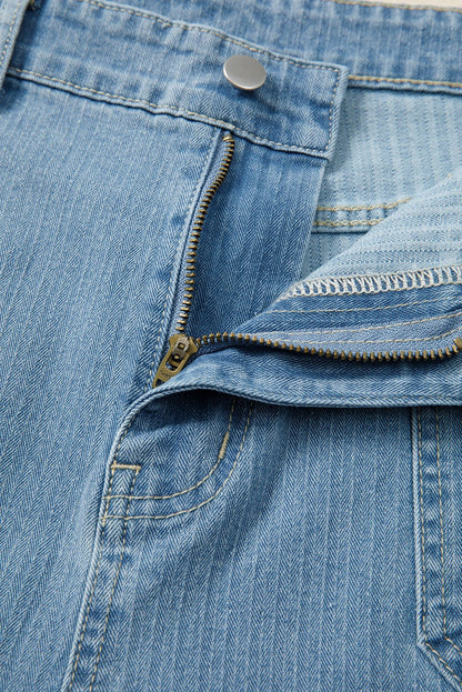 Dusk Blue Patched Pocket Textured Wide Leg Plus Size Jeans - Goddess Vibes