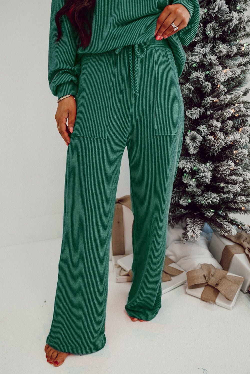 Evergreen JOLLY Corded Long Sleeve Top and Pockets Pants Set - Crowned Energy CO.