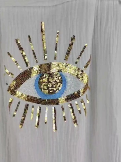Evil Eye Embroidered Oversized Shirt - Goddess Vibes