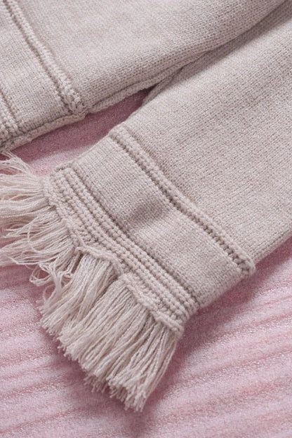 Exposed Seam Fringe Hem V - Neck Long Sleeve Sweater - Goddess Vibes
