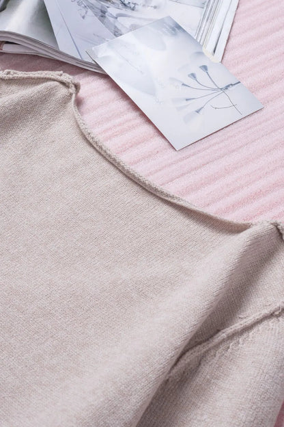 Exposed Seam Fringe Hem V - Neck Long Sleeve Sweater - Goddess Vibes