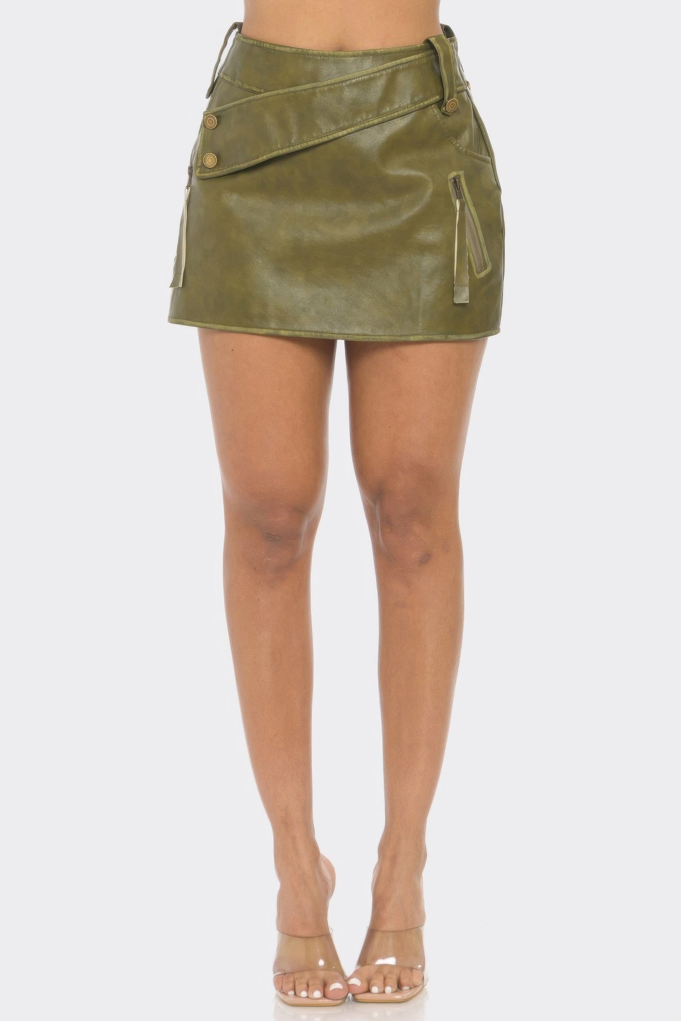 Faux Leather Strap Mini Skirt - Goddess Vibes