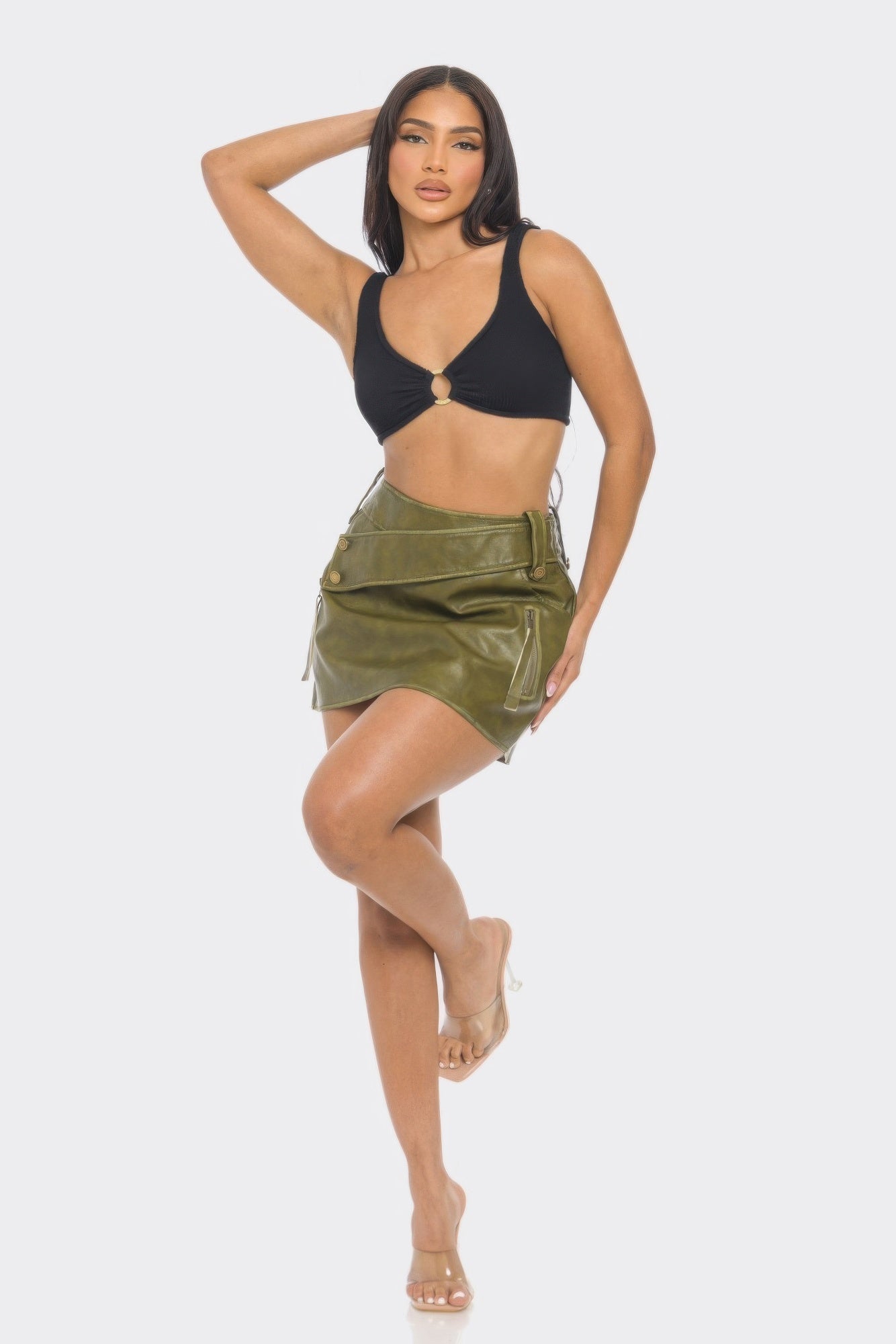 Faux Leather Strap Mini Skirt - Goddess Vibes