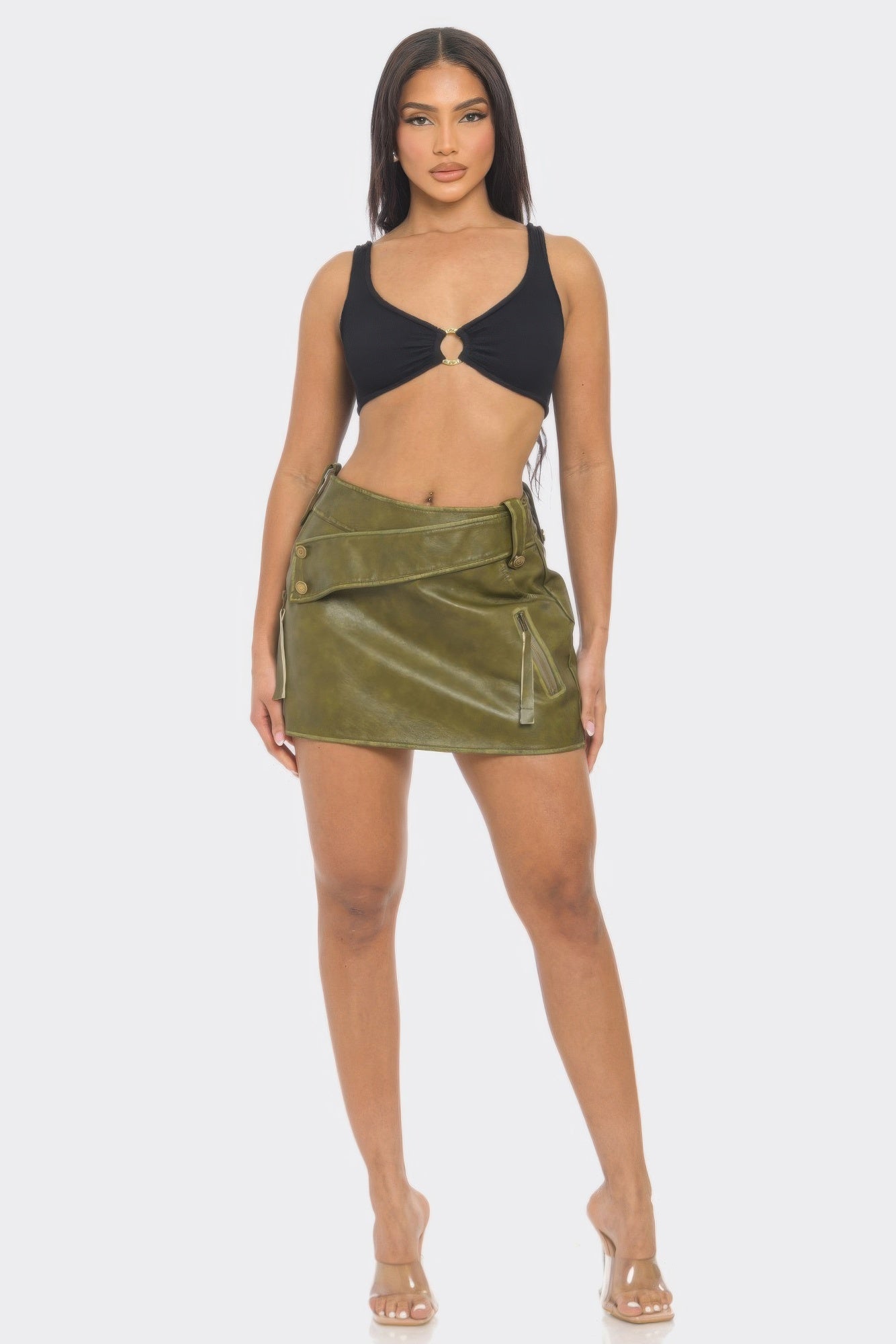 Faux Leather Strap Mini Skirt - Goddess Vibes