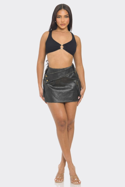 Faux Leather Strap Mini Skirt - Goddess Vibes