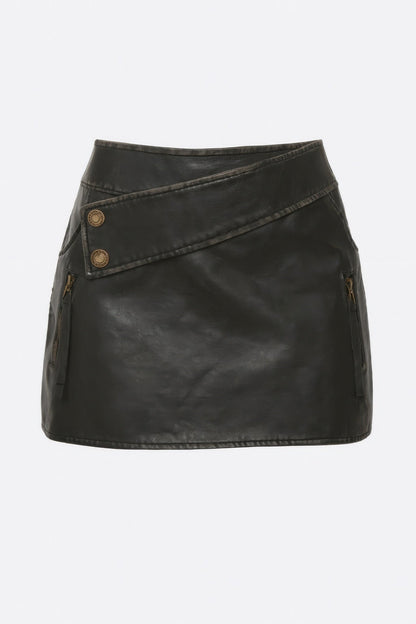 Faux Leather Strap Mini Skirt - Goddess Vibes