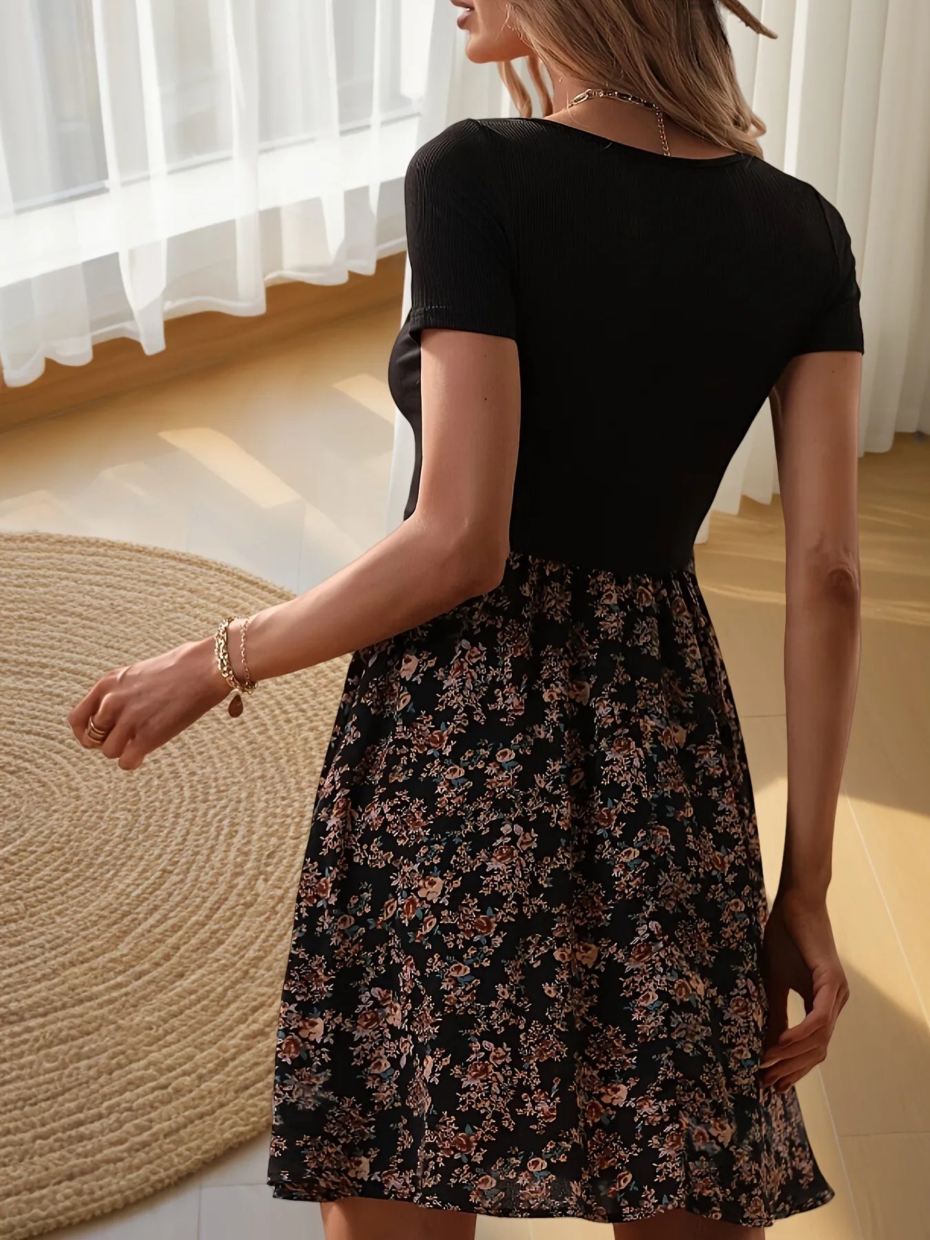 Floral Print Short Sleeve Mini Dress - Goddess Vibes