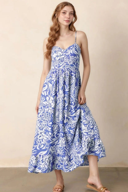 Floral Print Spaghetti Strap High Waist Dress - Goddess Vibes
