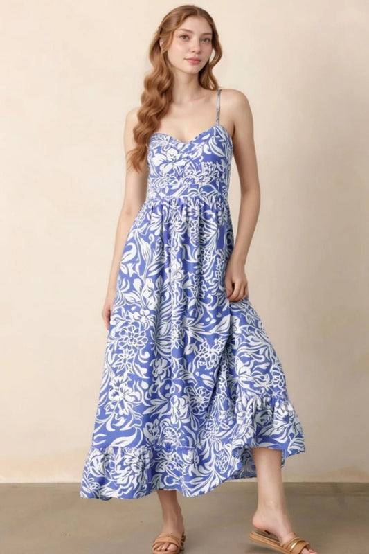 Floral Print Spaghetti Strap High Waist Dress - Goddess Vibes