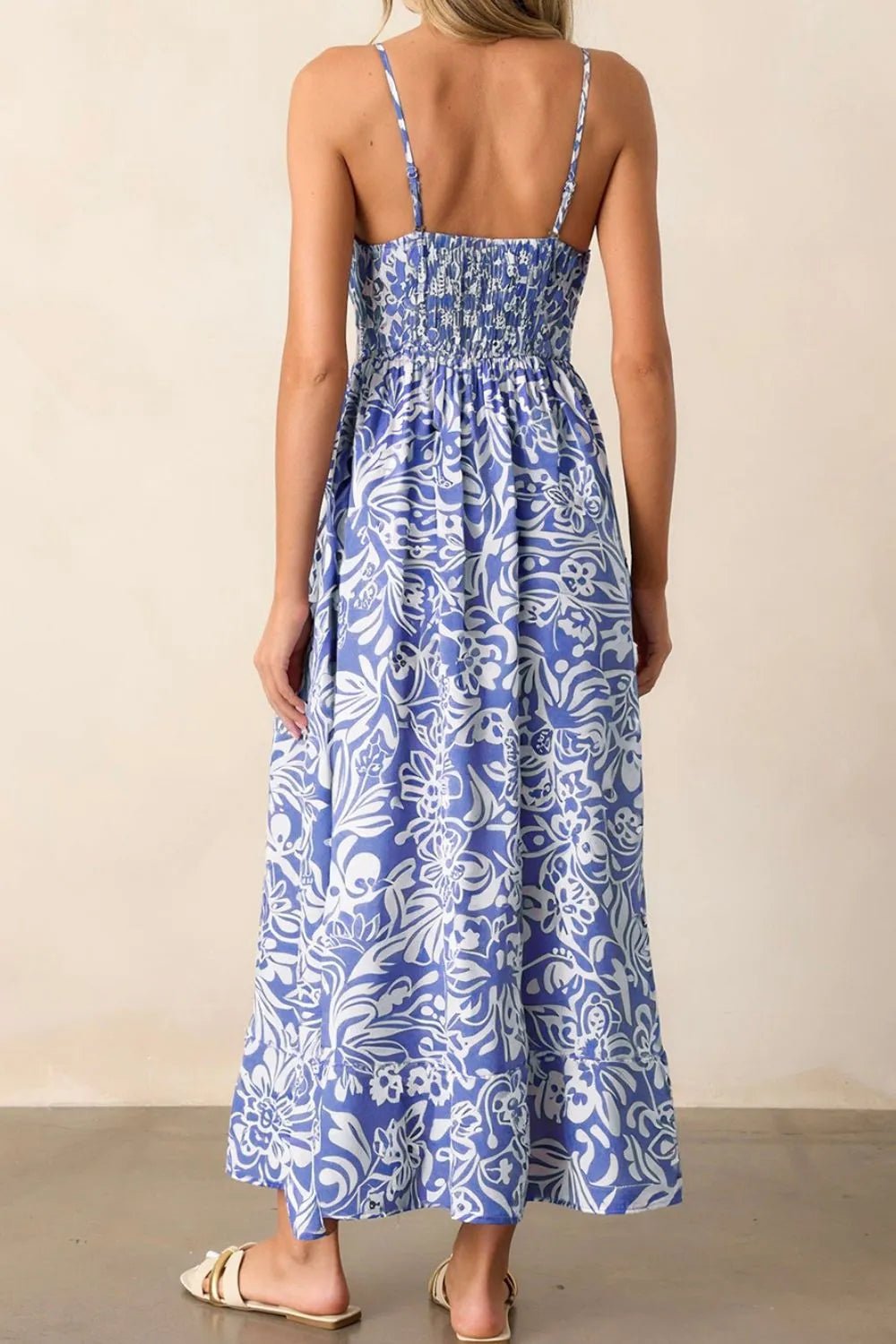 Floral Print Spaghetti Strap High Waist Dress - Goddess Vibes
