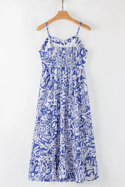 Floral Print Spaghetti Strap High Waist Dress - Goddess Vibes