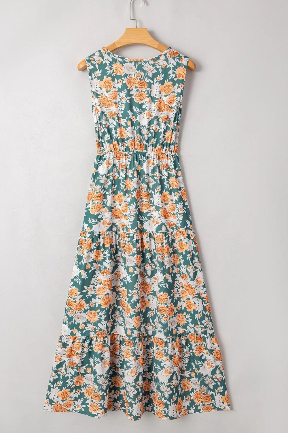 Floral Print Trimmed V Neck Tie Waist Sleeveless Dress - Goddess Vibes