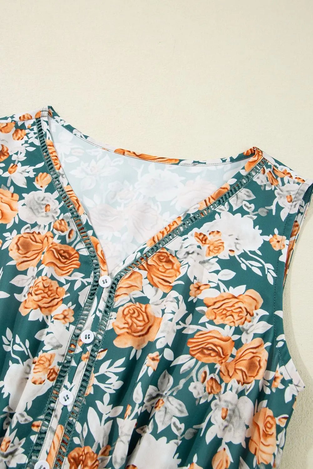 Floral Print Trimmed V Neck Tie Waist Sleeveless Dress - Goddess Vibes