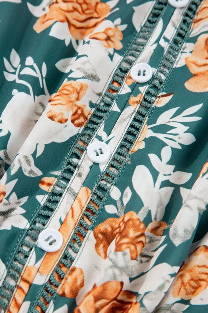 Floral Print Trimmed V Neck Tie Waist Sleeveless Dress - Goddess Vibes