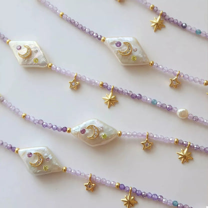 Freshwater Pearl Star Moon Beaded Necklace - Goddess Vibes