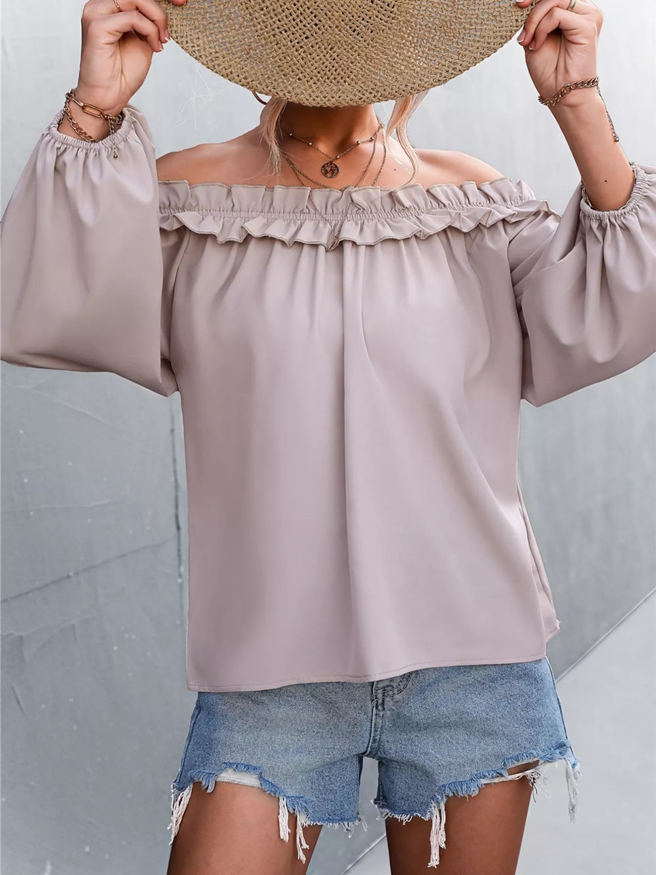 Frill Off - Shoulder Long Sleeve Blouse - Goddess Vibes