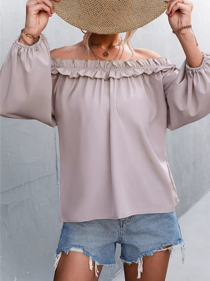 Frill Off - Shoulder Long Sleeve Blouse - Goddess Vibes
