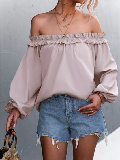 Frill Off - Shoulder Long Sleeve Blouse - Goddess Vibes