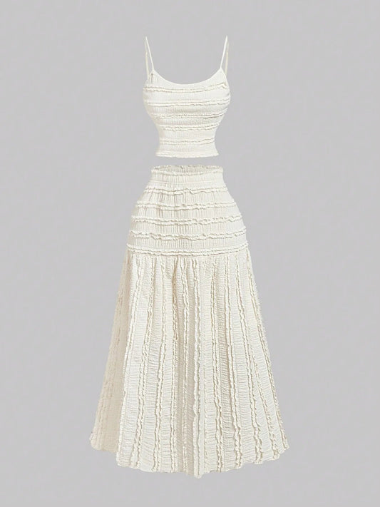 Frill Scoop Neck Cami and Skirt Set - Goddess Vibes